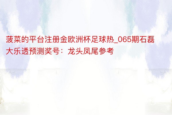 菠菜的平台注册金欧洲杯足球热_065期石磊大乐透预测奖号：龙头凤尾参考